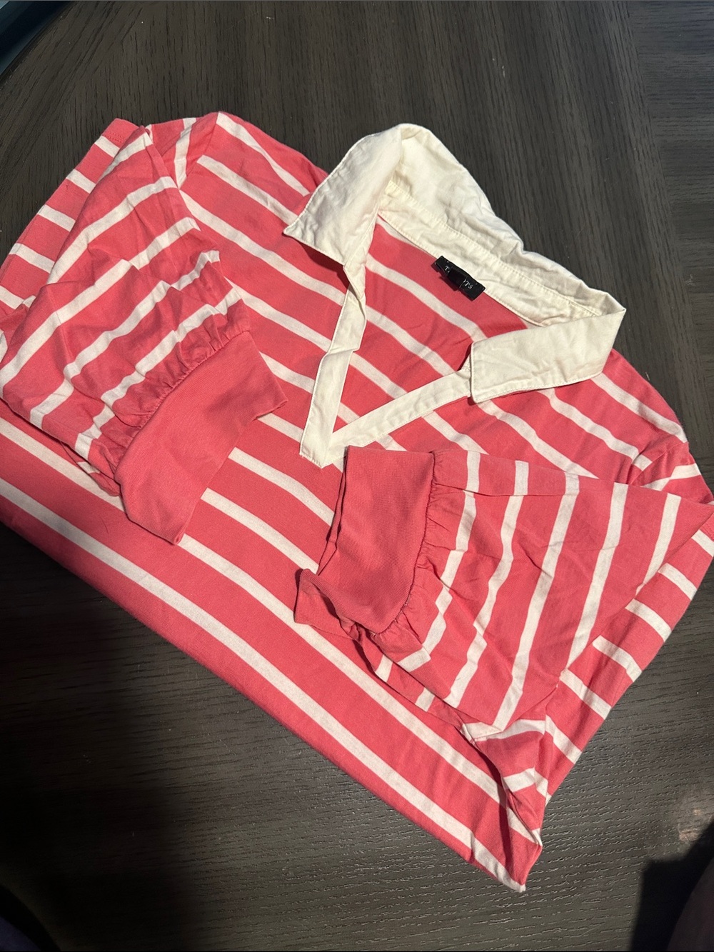 Talbots Coral and White Striped Polo Blouse